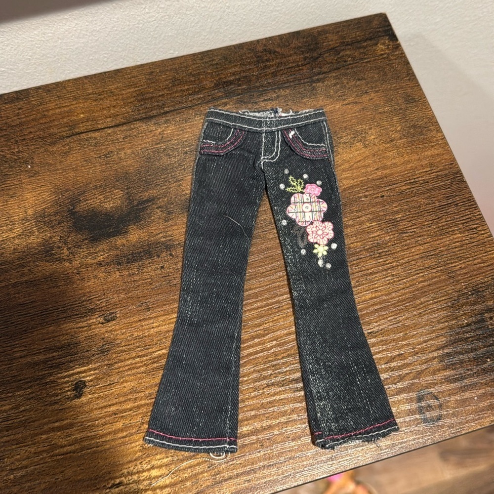 Barbie Doll Y2K Modern Denim Jeans Pants with Floral Bling